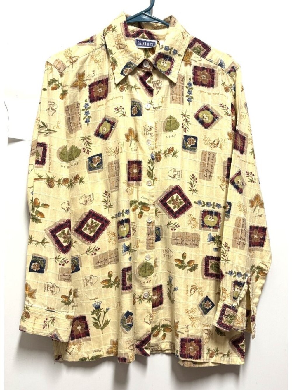Erika & Co Women's Button up Shirt Blouse Size M   Yellow Floral Long Sleeves